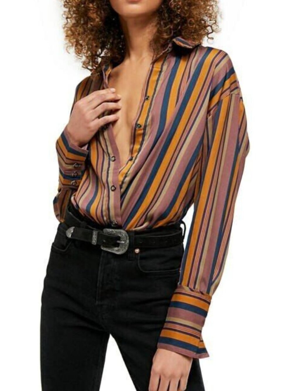 We The Free Womens All Smiles Sateen Striped Button-Down Top Blue  Free People